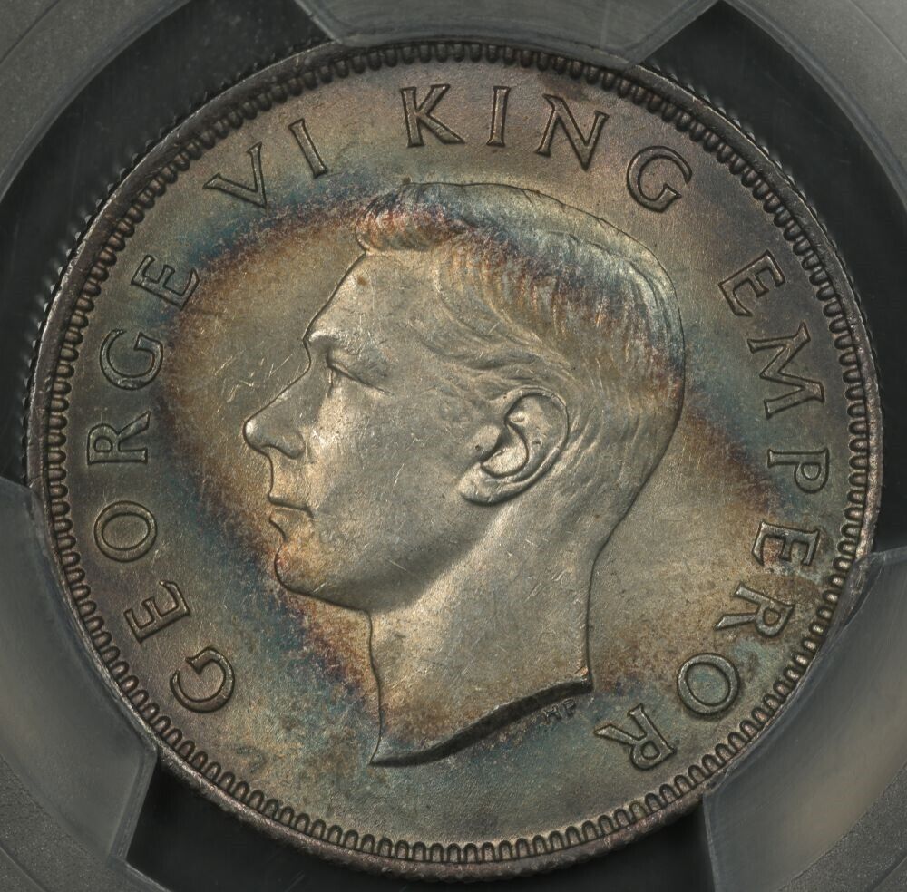 1941 PCGS MS62 NEW ZEALAND FLORIN POP 11/23 2-SIDED COLOR TARGET TONED